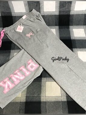 PINK x LoveShackFancy Wide Leg Sweatpants IN HEATHER GREY LARGE REGULAR LENGTH